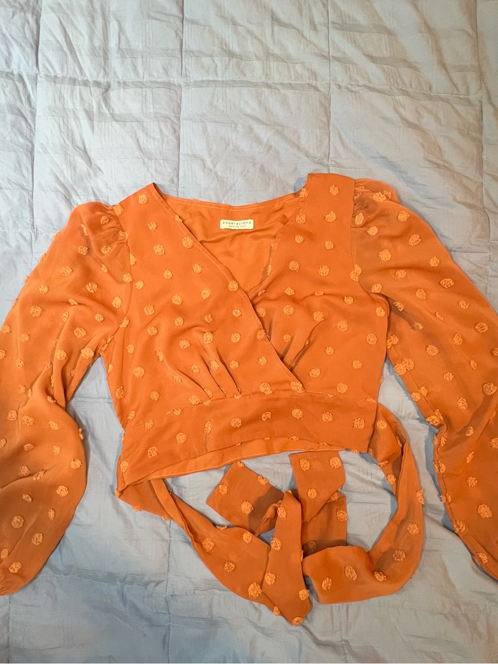 Paper Crane Orange Dot Wrap Crop Blouse